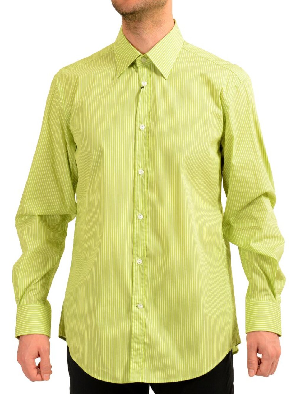 Versace Collection Men's "City" Green Striped Long Sleeve Shirt US 18 IT 45